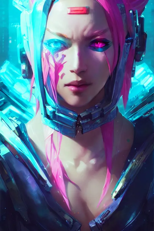 Prompt: vi from league of legends, cyberpunk futuristic neon. decorated with traditional japanese ornaments by ismail inceoglu dragan bibin hans thoma greg rutkowski alexandros pyromallis nekro rene maritte illustrated, perfect face, fine details, realistic shaded, fine - face, pretty face