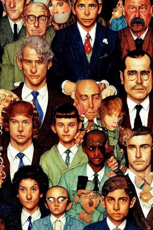 Prompt: the royal tenenbaums painted by Norman Rockwell