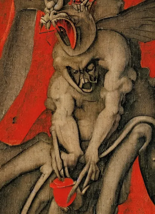 Image similar to red devil Gargoyle, Medieval painting by Hieronymus Bosch, Florence