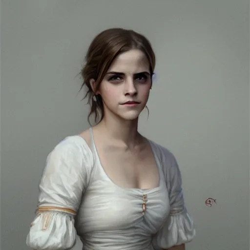 Image similar to emma watson, blonde pigrails, white dress, melissa fumero, traditional corsican, intricate, highly detailed, artstation, illustration, jurgens, rutkowski, bouguereau