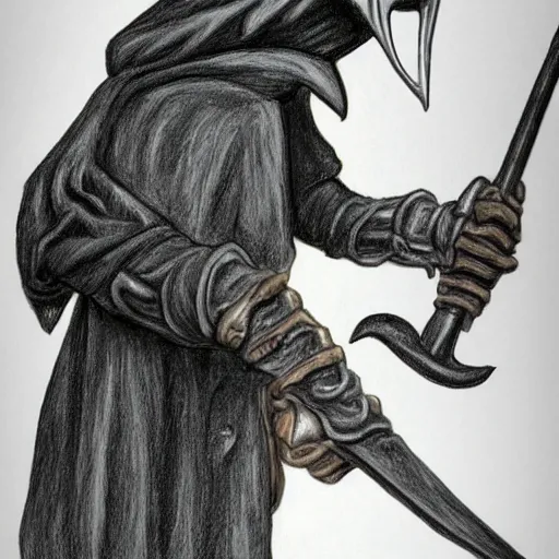 Prompt: plague doctor horrid detailed scytheis drawn to attack 8 k hyperrealism