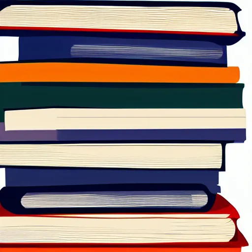 Image similar to illustration of a stack of books. navy and red-orange hues.