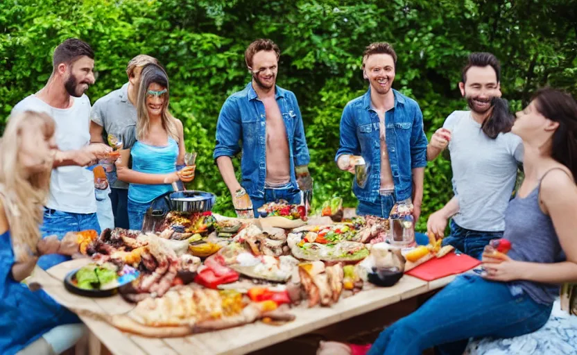 Prompt: a group of friends having a bbq at the backgarden