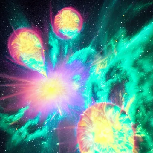 Image similar to vaporwave nebula explosion, two suns!!