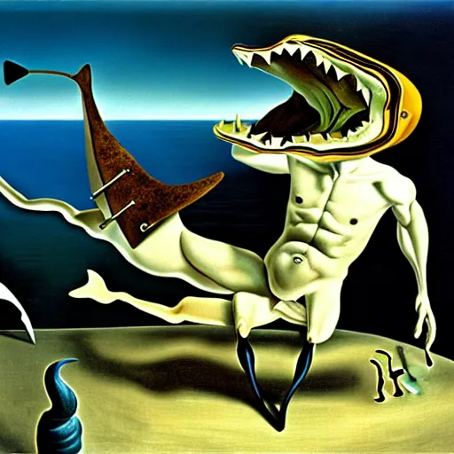 Image similar to sharks in the persistence of memory of salvador dali