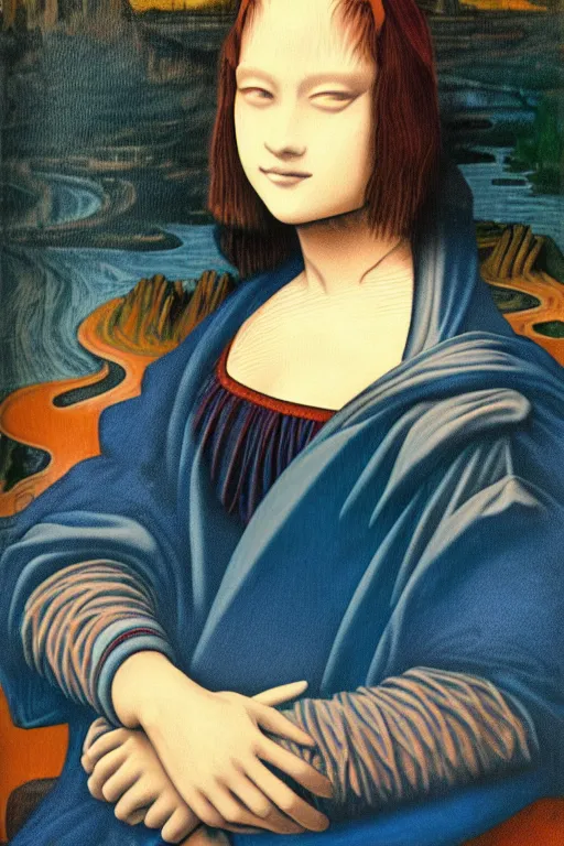 Prompt: detailed portrait of rei ayanami from neon genesis evanglion in the the mona lisa painting