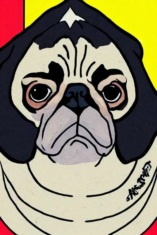 Prompt: Portrait of an evil pug, comic book