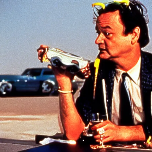 Image similar to bill murray in fear and loathing in las vegas, movie still, promotional shot