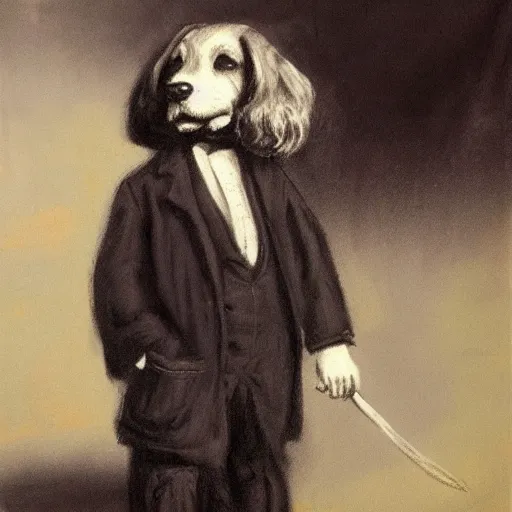 Image similar to victorian dog man painted with charcoal