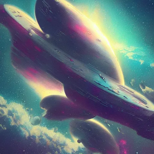 Prompt: a starship with a nebula background in the style of Paul Chadeisson, trending on artstation, cgsociety