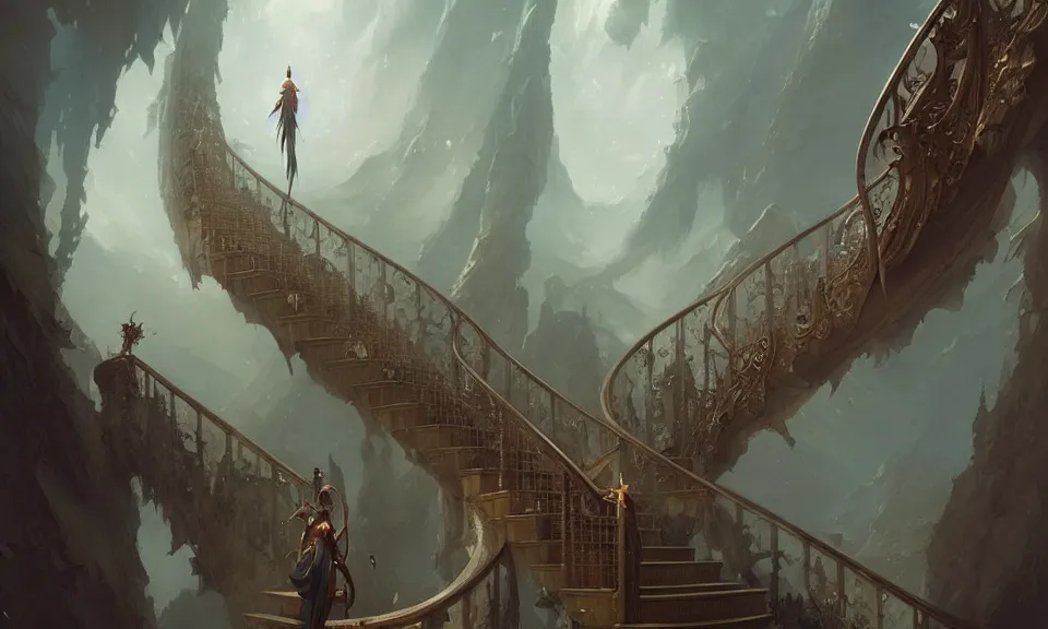 Image similar to the magnificent staircase to heaven, art by greg rutkowski and peter mohrbacher, featured in artstation, octane render, cinematic, elegant, intricate, highly detailed, fantasy, concept art, sharp focus, illustration, 8 k
