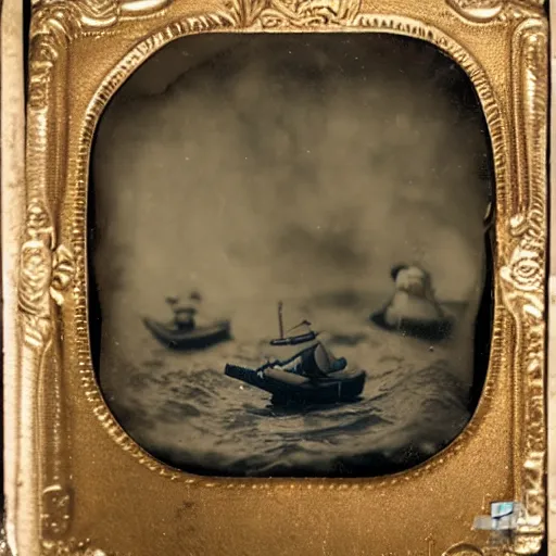 Image similar to tintype photo, swimming deep underwater, sunken ship