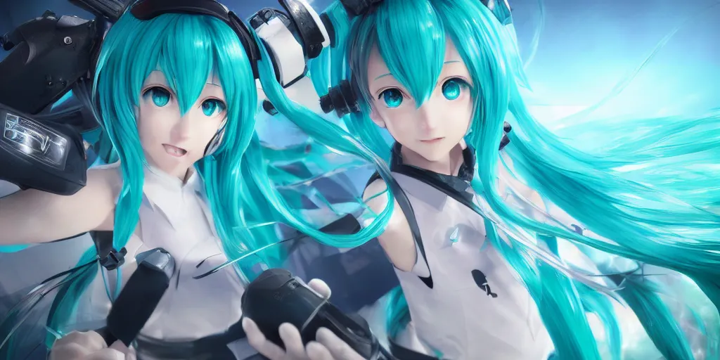 Image similar to hatsune miku, unreal 5, hyperrealistic, realistic, photorealistic, dynamic lighting, highly detailed, cinematic landscape, studio landscape, studio lighting