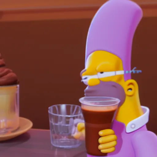 Image similar to Homer Simpson drinking a chocolate milkshake, hyperdetailed, artstation, cgsociety, 8k