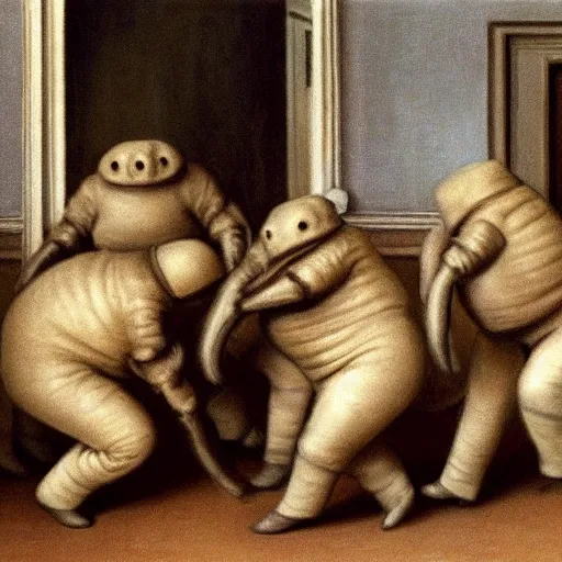 Image similar to tardigrades moshpit in style of vilhelm hammershoi