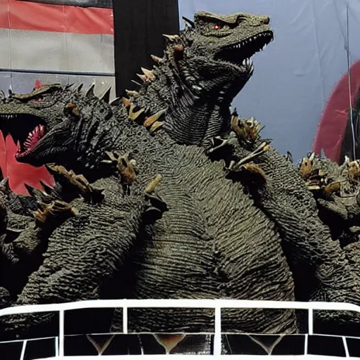 Image similar to army of godzilla on stage