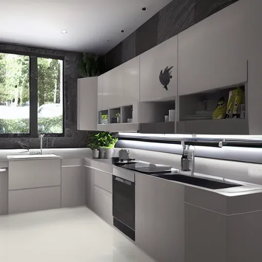 Image similar to Futuristic Kitchen mockup, interior design, photorealistic