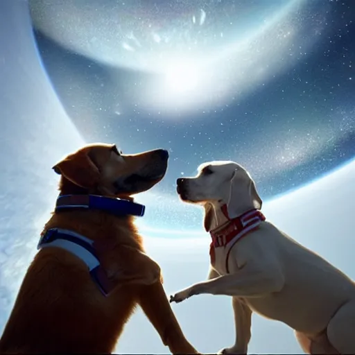 Prompt: a beautiful photo of an astronaut patting his dog, soft light, morning light, photorealistic, realistic, octane, 8k, cinematic shot