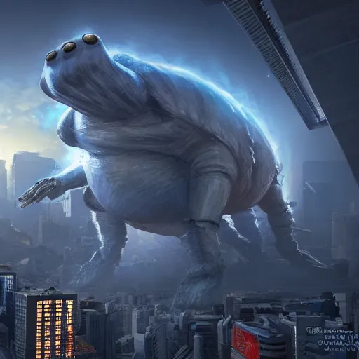 Prompt: a giant tardigrade attacking tokyo, by ansel adams, highly detailed, artstation, unreal engine, 4 k