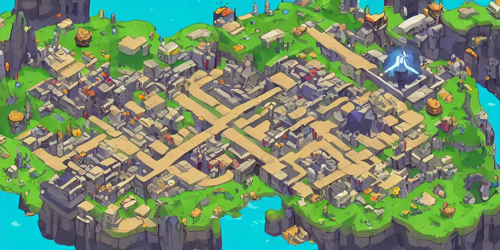 Image similar to A high detailed isometric vector art presenting an aerial view of a RPG room by dofus, Bastion, Transistor, pyre, hades, Patreon content, containing tables and walls, HD, straight lines, vector, grid, dnd map, map patreon, fantasy maps, foundry vtt, fantasy grounds, aerial view ,dungeondraft , tabletop, inkarnate, dugeondraft, roll20