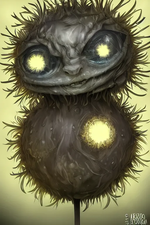 Image similar to a humanoid figure dandelion monster with large orb eyes, highly detailed, digital art, sharp focus, trending on art station, artichoke, anime art style