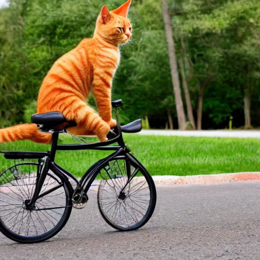 Image similar to orange tabby cat riding a unicycle