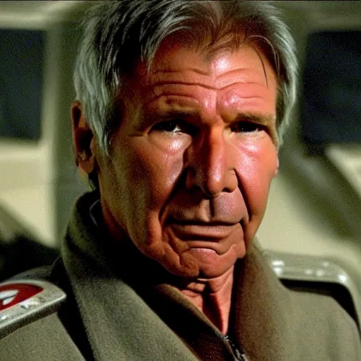 Image similar to A still of Harrison Ford as Commander Adama in Battlestar Galactica (2003)