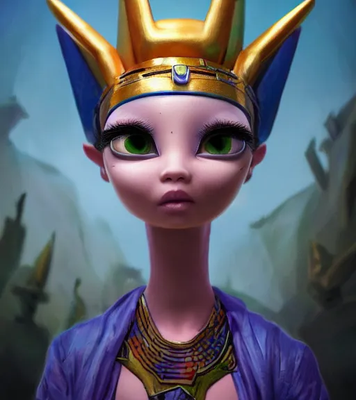 Prompt: an epic fantasy comic book style portrait painting of an extremely cute and adorable very beautiful pharaoh extraterrestrial alien, character design by mark ryden and pixar and hayao miyazaki, unreal 5, daz, hyperrealistic, octane render, cosplay, rpg portrait, dynamic lighting, intricate detail, harvest fall vibrancy, cinematic