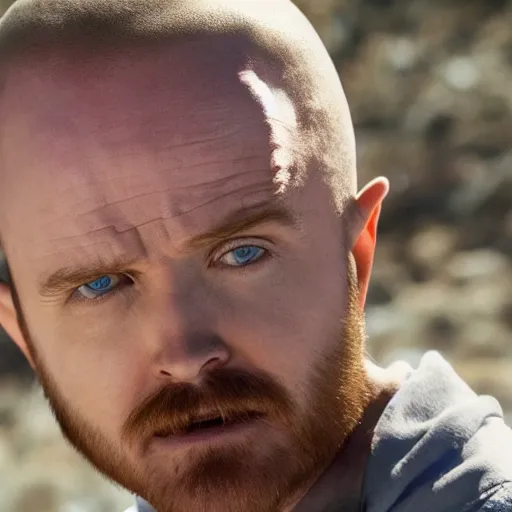 Image similar to Live Action Still of Aaron Paul dressed as and playing Walter White in Breaking Bad, real life, hyperrealistic, ultra realistic, realistic, highly detailed, epic, HD quality, 8k resolution, body and headshot, film still