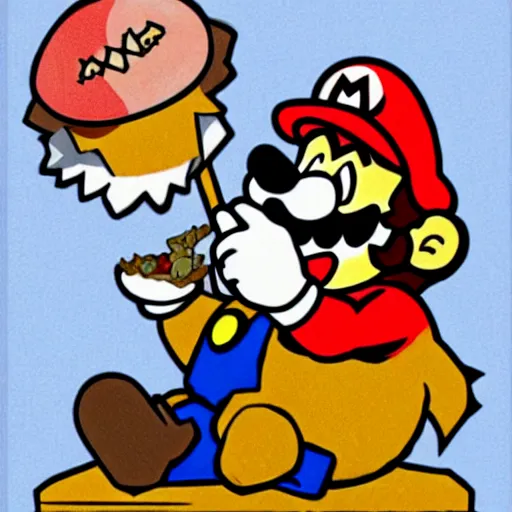 Image similar to bowser eating mario in the style of goya's saturn devouring his son