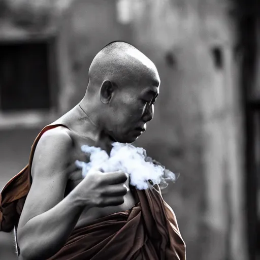 Prompt: A monk turning into smoke