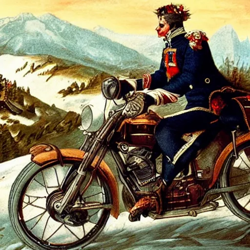 Image similar to napoleon crossing the alps on a harley davidson