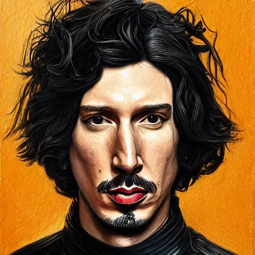 Prompt: adam driver as commander of the nights watch, incredibly detailed oil painting, high octane, trending on artstation, incredible fineline, regal, fine art museum piece, drum scanner