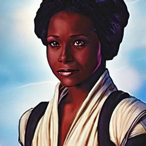 Image similar to slave leah from star wars in a 1 9 8 0 s novel cover