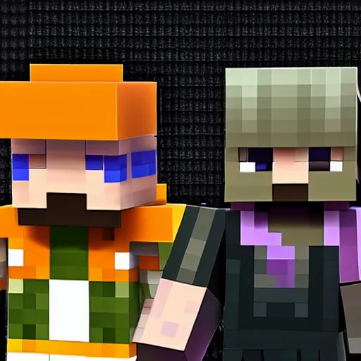 Image similar to youtuber technoblade with a crrown against youtuber dream in minecraft