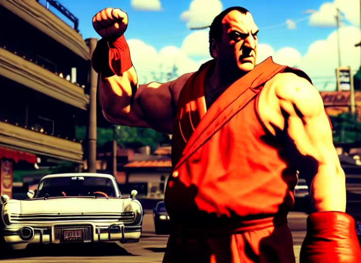 Prompt: tony soprano in street fighter v ( 2 0 1 7 ), dynamic pose, official media, ps 4 in - game cinematic, 5 k