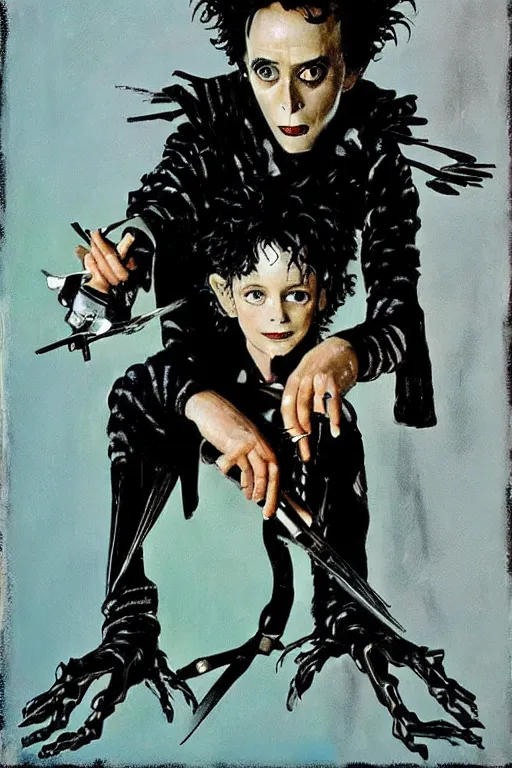 Image similar to edward scissorhands painted by norman rockwell