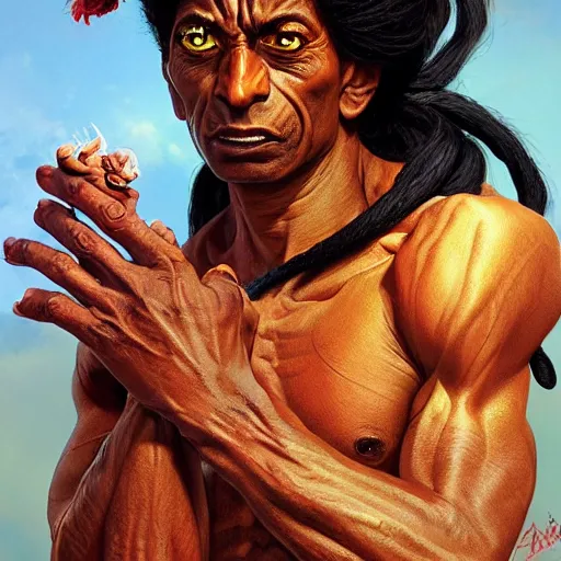 Image similar to apu nahasapeemapetilon as dhalsim from street fighter, 4 k, ultra realistic, detailed focused art by artgerm and greg rutkowski and alphonse mucha