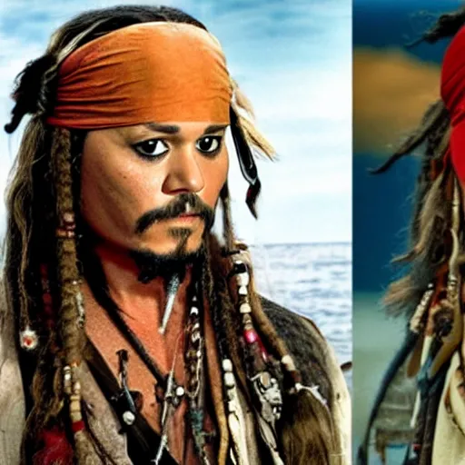 Image similar to bill murray plays jack sparrow, film still, establishing shot, promotional shot