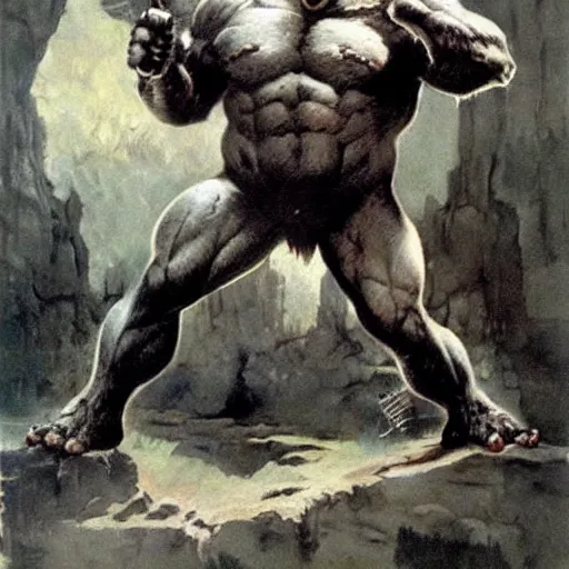 Prompt: Manbearpig is half man half bear half pig I'm super cereal beautiful stunning portrait by frank frazetta