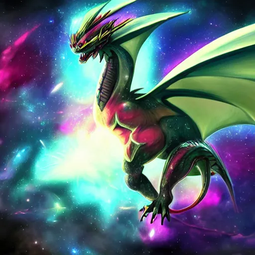 Prompt: legendary dragon magical pokemon , digital art , trending on artstation , highly detailed , space nebula background