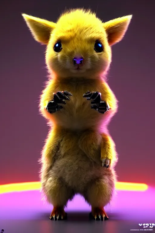 Image similar to high quality 3 d render sci - fi very cute mecha & fluffy! wombat!! hybrid! fighting, highly detailed, unreal engine cinematic smooth, in the style of blade runner & detective pikachu, hannah yata charlie immer, dark yellow neon light, low angle, uhd 8 k, sharp focus