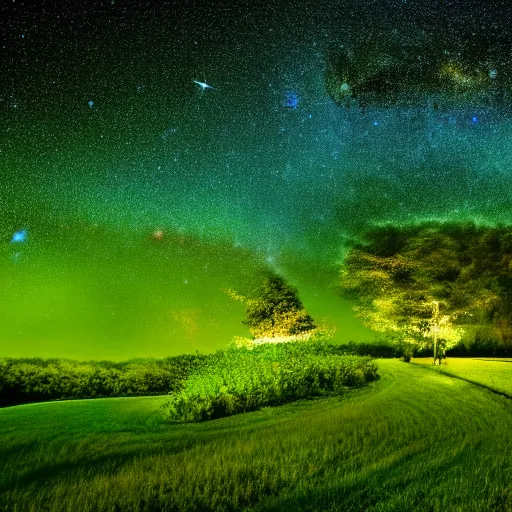 Image similar to beautiful garden lush green, full night sky milky way view hd