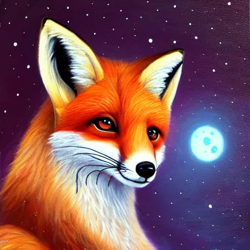 Prompt: portrait of a cute fox as an astronaut in a spaceship that has been to war and is in rough shape, had an eye patch:: in the style of charlie bowater, realistic:: oil painting::