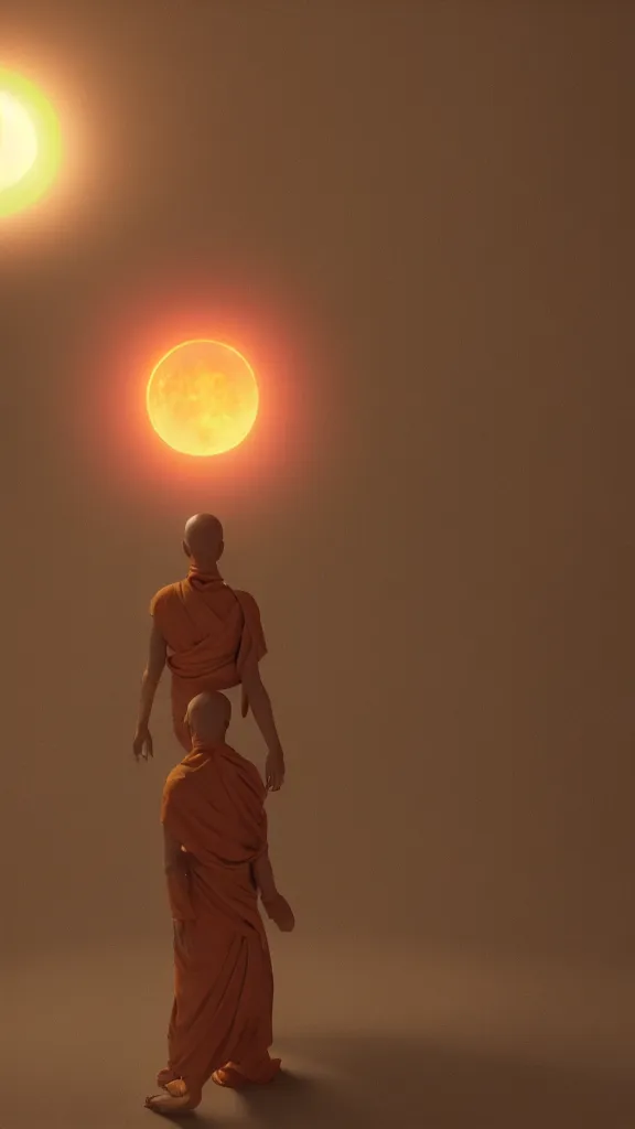 Prompt: a glowing sun monk god meditating in a empty void, fantasy, trending on artstation, octane render, digital art,