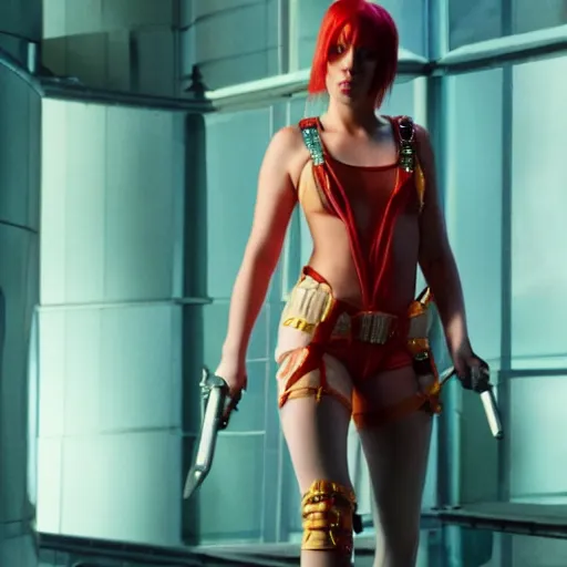 Image similar to scarlett johansson dressed as leeloo from fitth element, hd, 8 k