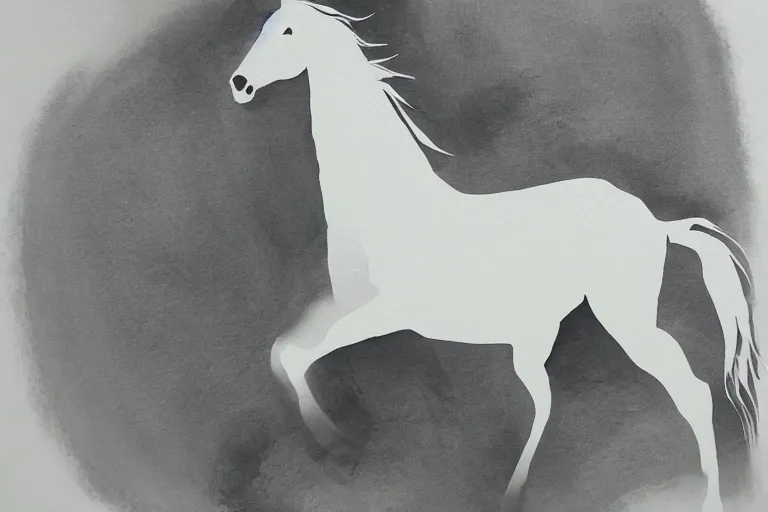 Image similar to bautiful serene horse, healing through motion, minimalistic ink aribrush painting on white background