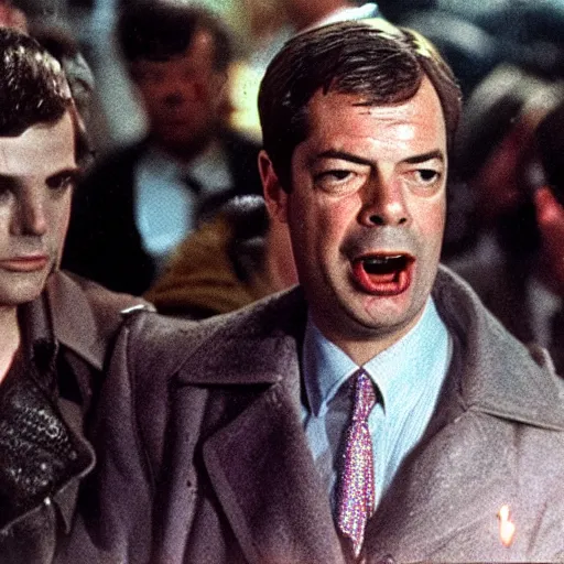 Image similar to nigel farage shouting screaming in blade runner