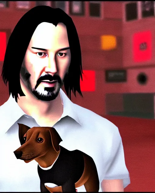 Image similar to keanu reeves dog hybrid rendered in n 6 4. nintendo 6 4 graphics keanu reeves mixed with a dog