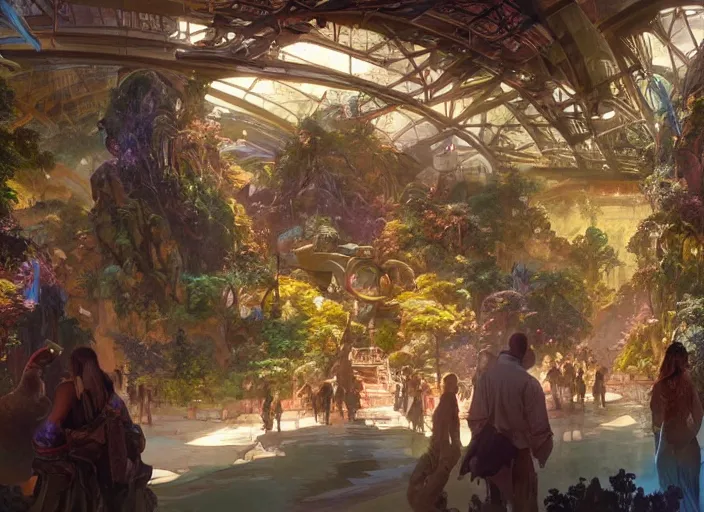 Prompt: avatar themepark interior designed by disney imagineering, rendered by artgerm and greg rutkowski and alphonse mucha